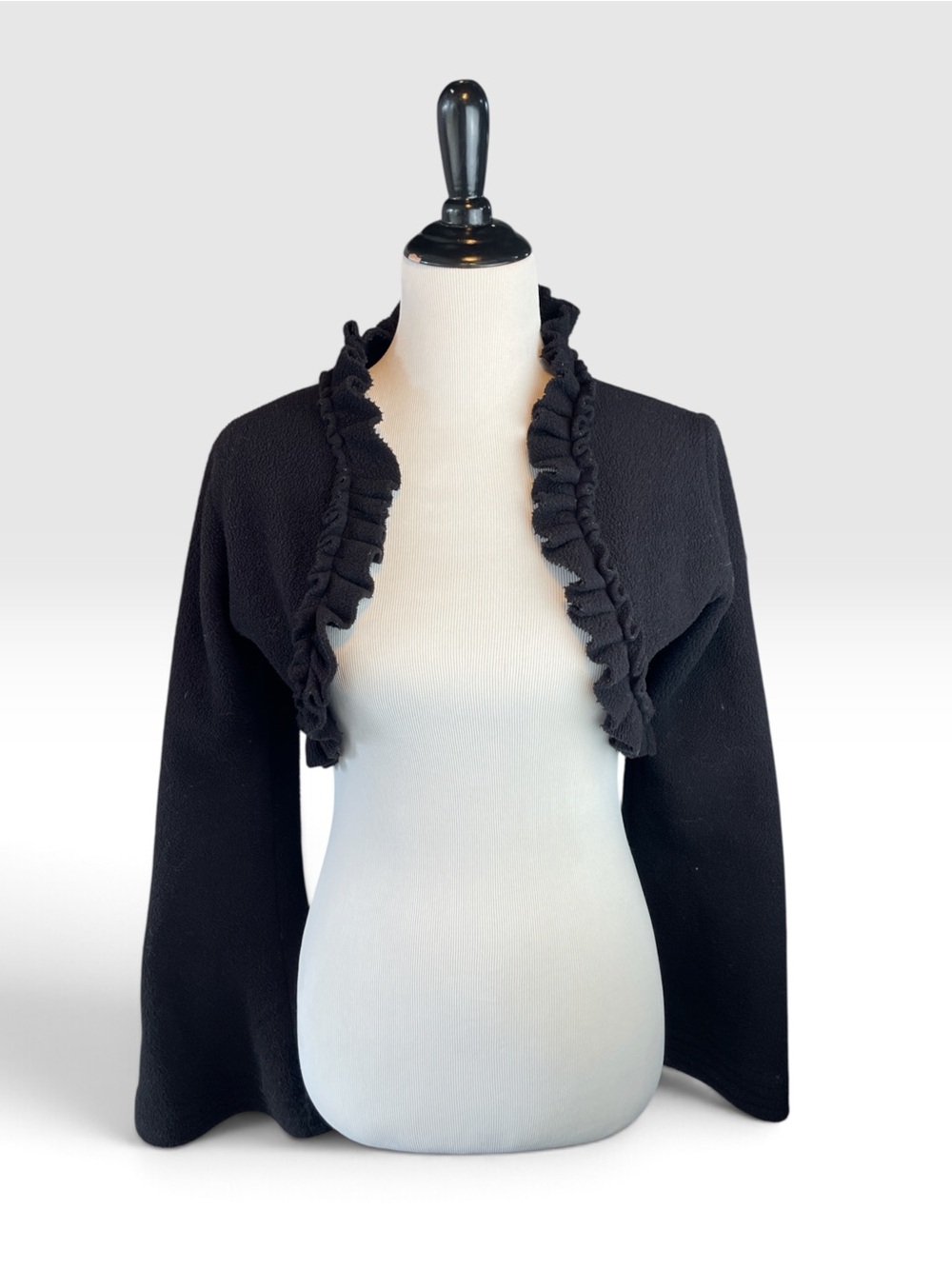 Minervas Antennae Black Ruffled Open-Front Women's Fleece Bolero